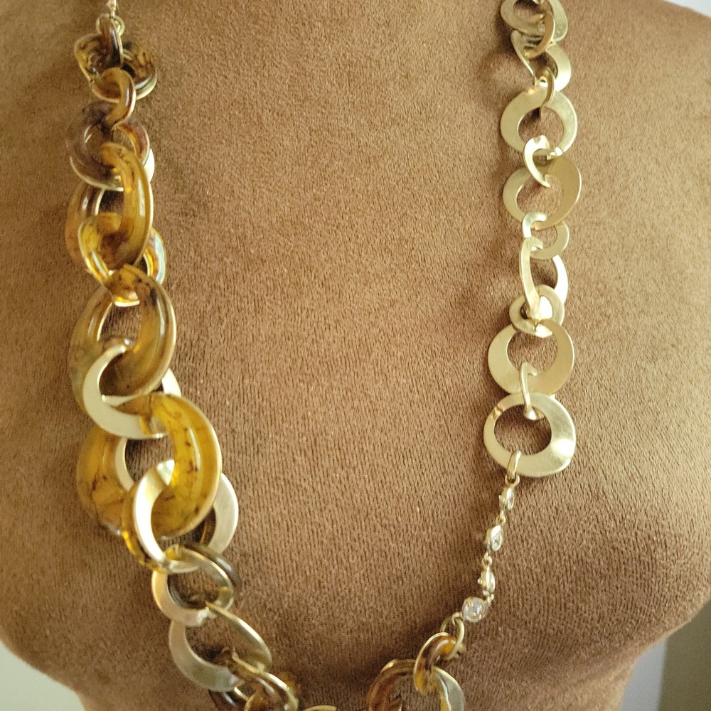 Laundry by Shelli Segal Faux Tortoise Acrylic Gold Tone Link Necklace Eclectic